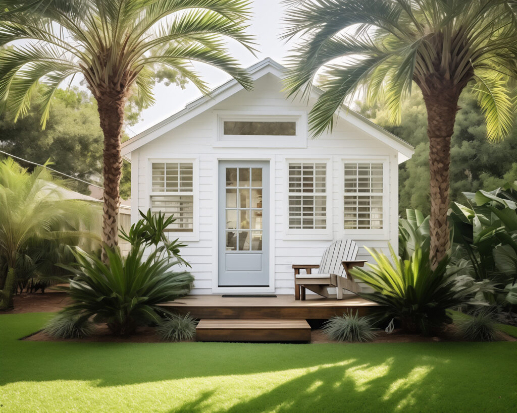 Southern charm clapboard MyFlexPod tiny house ADU concept for Volusia County homes, blending tradition with functionality.